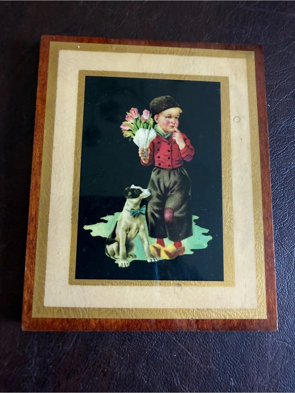 Vintage Dutch Boy & Dog Wooden Wall Plaque art print